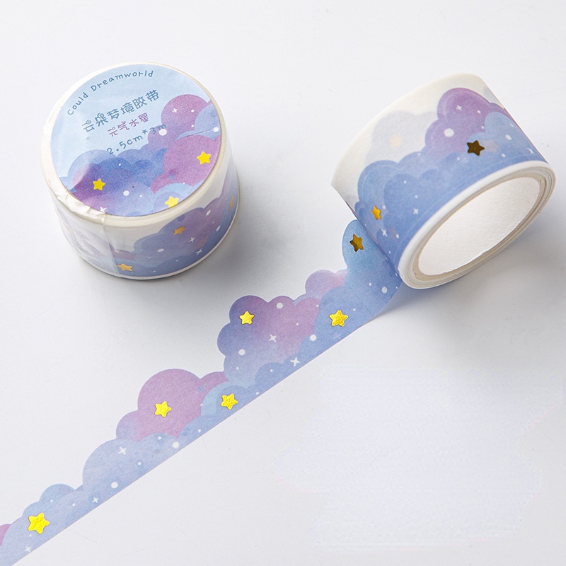 2.5cm X 3m Isolasi / Selotip Washi Motif Awan / Kelinci / Hati Untuk Dekorasi Buku Diary / Scrapbook Diy