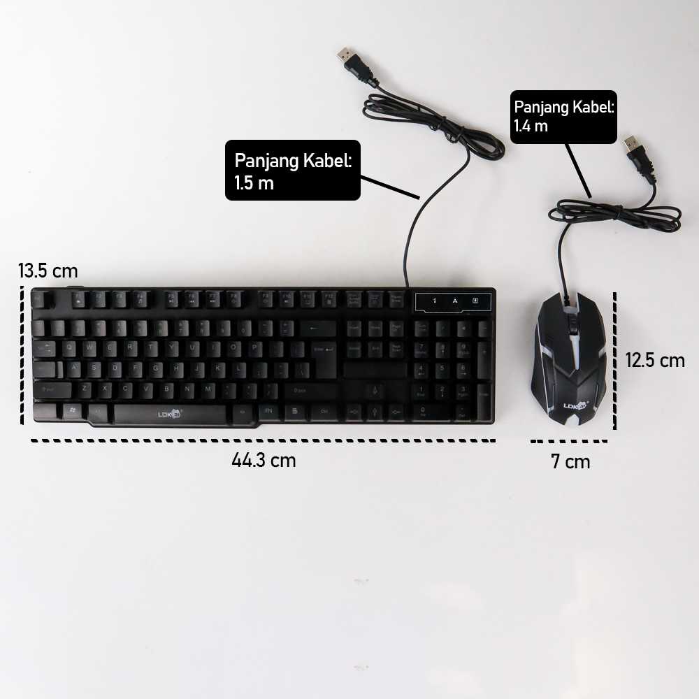 PAKET GAMING Keyboard Gaming + Mouse Gaming 1200 DPI LED RGB USB Kabel - LDKAI 832