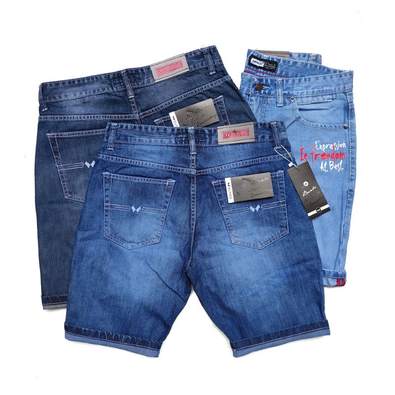 BUNBE - Celana Jeans Pendek Pria Kain Corvus Sablon DTF Sleting YKK