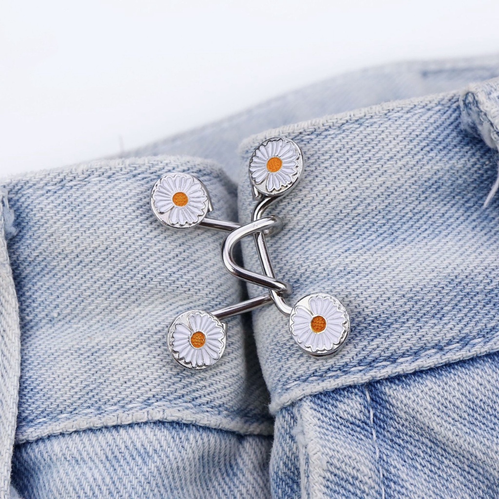 INDOMINI Kancing Jeans Logam Simple Adjustable Motif Bunga Daisy Kait Pengecil Lingkar Pinggang R811