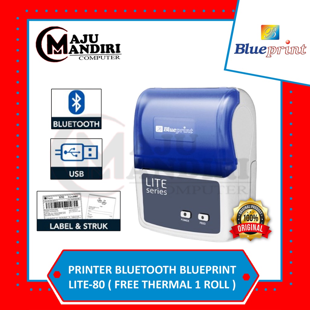 PRINTER THERMAL PORTABLE LABEL 80 BLUEPRINT BP LITE80 USB + BLUETOOTH