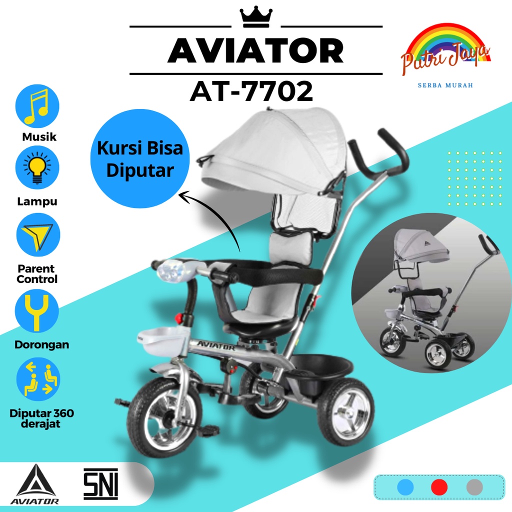Stroller Sepeda Anak Roda Tiga 3 Aviator AT-7702 dan AT-7713 Musik Lampu
