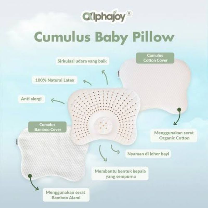 Alphajoy Cumulus Baby Pillow 100% Natural Latex With Organic Cotton Case / Bantal Bayi / Alphajoy