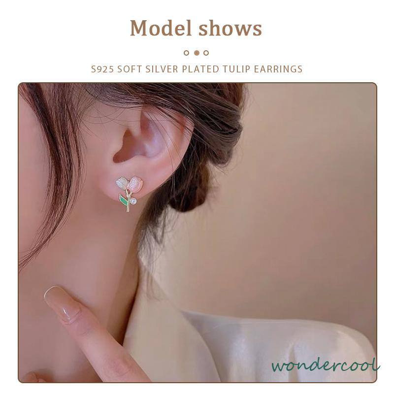 Anting S925 Silver Plated Soft Tulip Earrings Female Earrings Asesori-Won