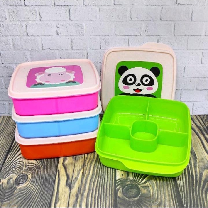 Kotak Makan Anak Sekat 4 Motif Animal Lucu Lunch Box Ompreng Bekal Anak Tempat Makan