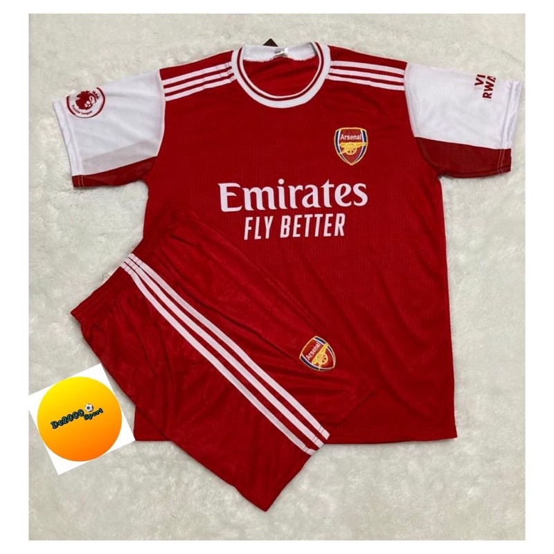 Setelan jersey dewasa club bola eropa warna merah stripe putih arsnal