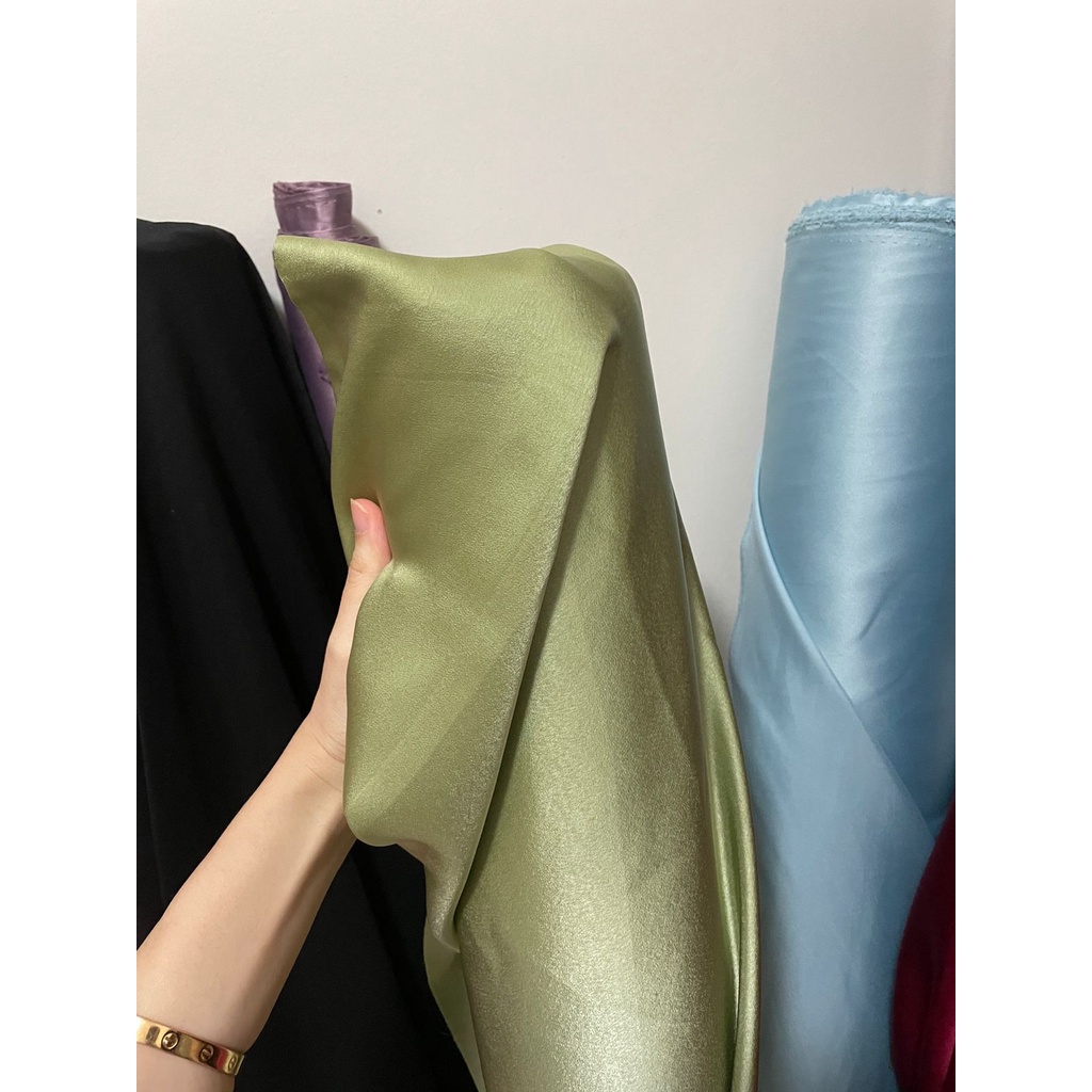 Bahan Satin Maxmara Silk Lux Premium Meteran Mewah Warna Hijau Sage Green