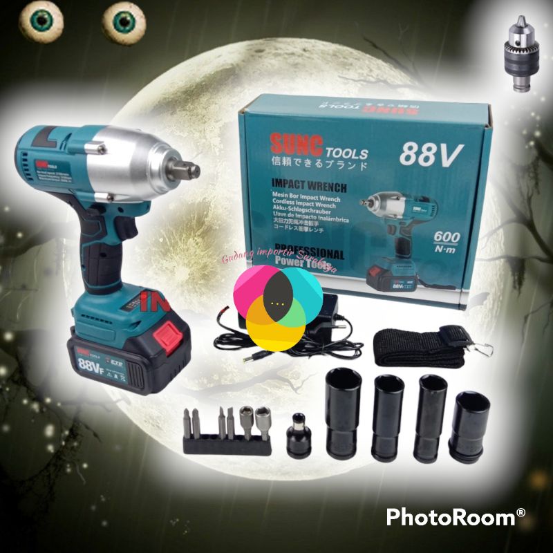 SUNC TOOLS Mesin Impact Wrench Baterai Kunci Shock 88V 88Vf + CHUCK (PIS)