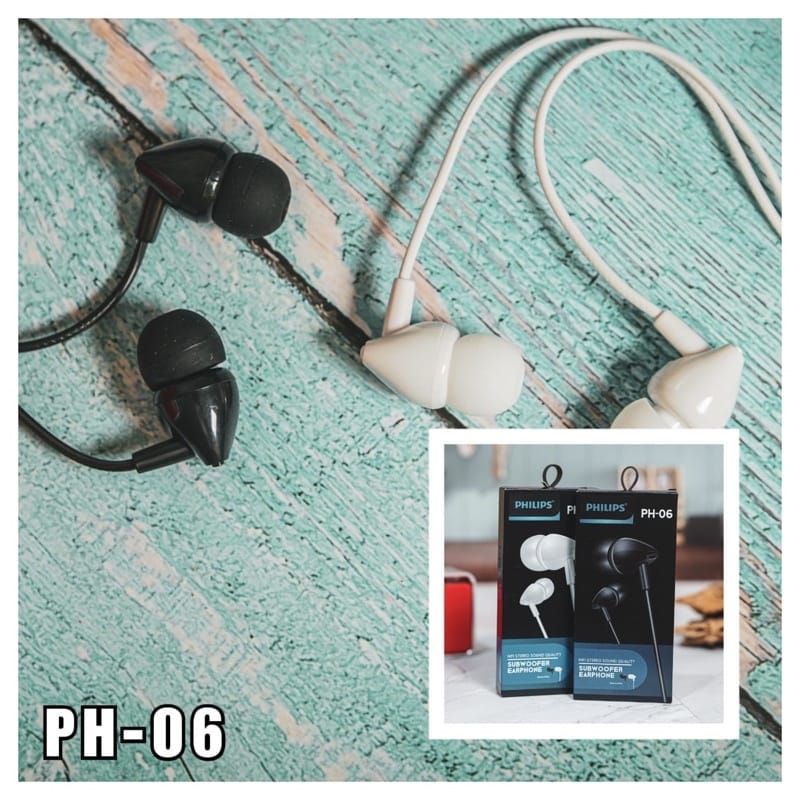 HEADSET PHILIPS PH-06 EXTRA BASS HANDSFREE PHILIPS PH06 BASS EARPHONE PHILIPS PH06 EXTRA BASS