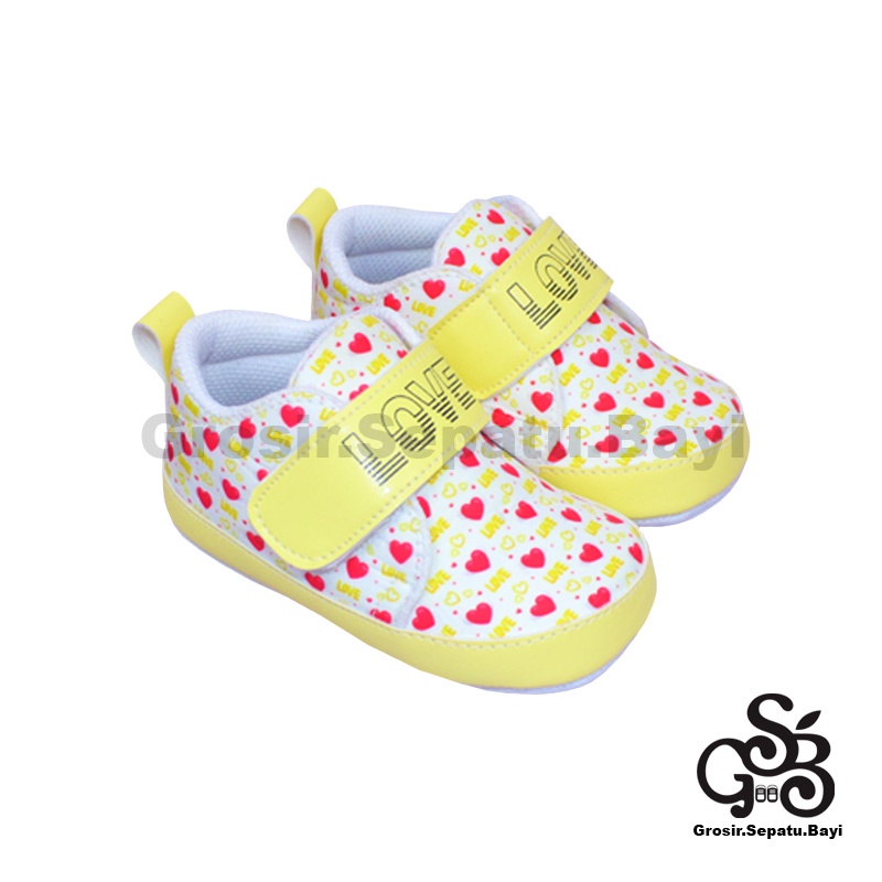 Sepatu Bayi - Baby Shoes - Prewalker  | 2-12 bulan | motif LOVE Kuning ringan &amp; fleksibel