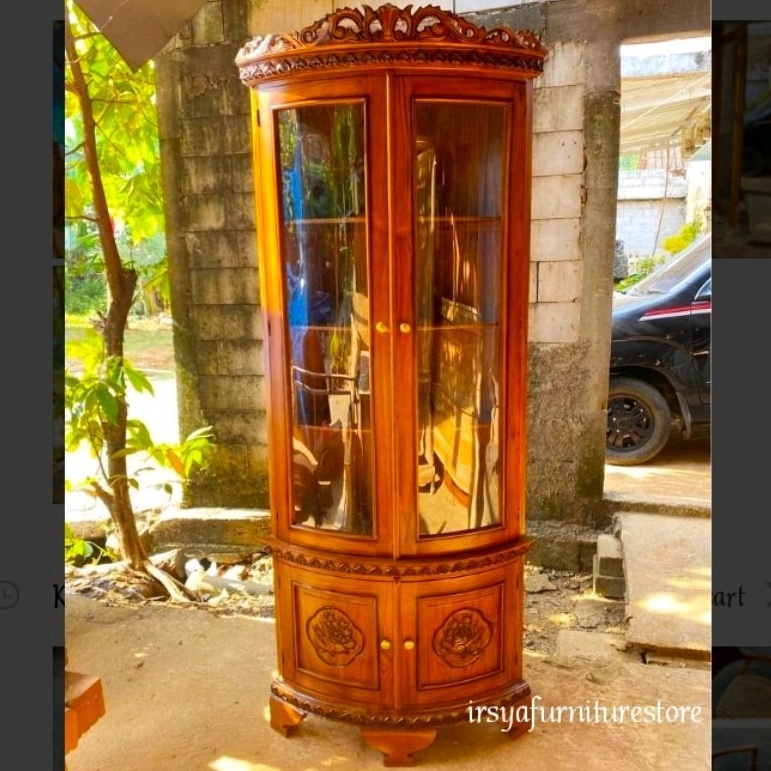 Lemari Hias Ruang Tamu / Lemari Hias Sudut Kayu Jati / Almari Tas Kayu Susun
