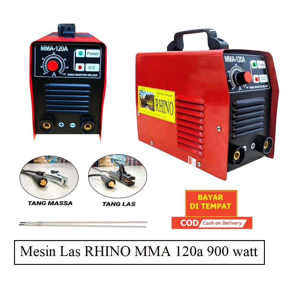 RHINO Mesin Las Listrik 900watt 900 Watt MERAH Trafo Las Inverter 120A 900W Travo Las 900Watt Watt / Travo Las Inverter Merah MMA 120A