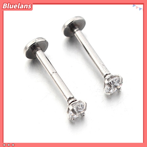 2pcs Cincin Tindik Bibir Bahan Stainless Steel Aksen Berlian Imitasi Charms