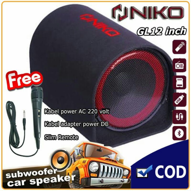Speaker Aktif Mobil bisa karaoke bluetooth Niko 12inch GL12