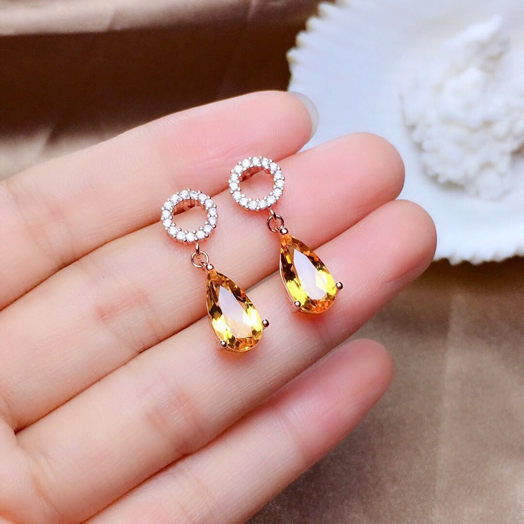 Goldkingdom Perhiasan Fashion 24K Bangkok Aksesoris Ready Stock Topaz Liontin Kristal Transparan Gloss Tuntas Berlapis925 Sterling Silver Topaz Biru Stud