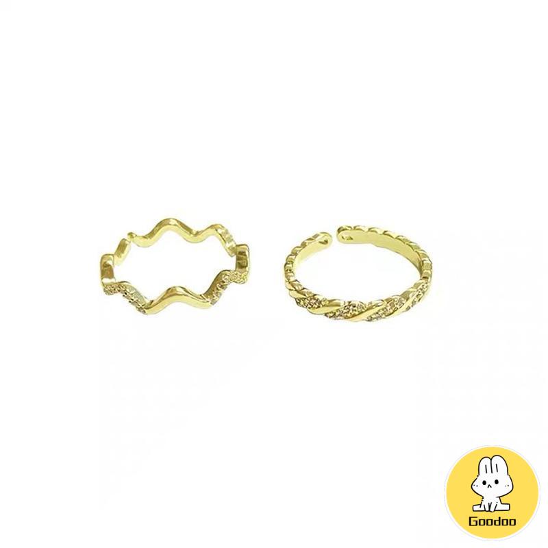 2PCS/Cincin set korea cincin Bergaris Gelombang Temperamen Cincin wanita Aisesuaikan -Doo