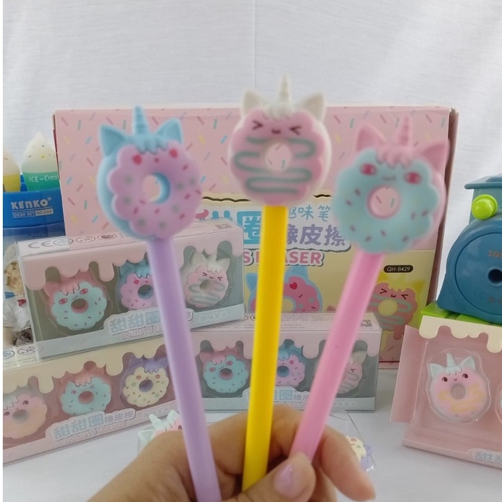 PENGHAPUS FANCY DONUT UNICORN 1 BOX ISI 3 PCS IMUT LUCU HARGA TERMURAH STIP ERASER HAPUSAN KARAKTER DESERT DONAT WARNA CANTIK KUALITAS TERJAMIN BISA GROSIR DAN COD