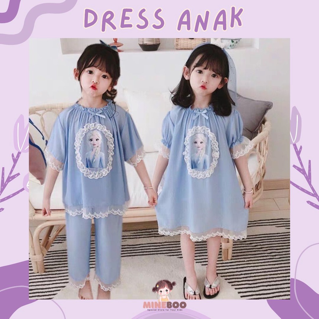 mineboo BLUE ICE EBV Baju Anak Perempuan Dress Setelan Renda Import Berkualitas