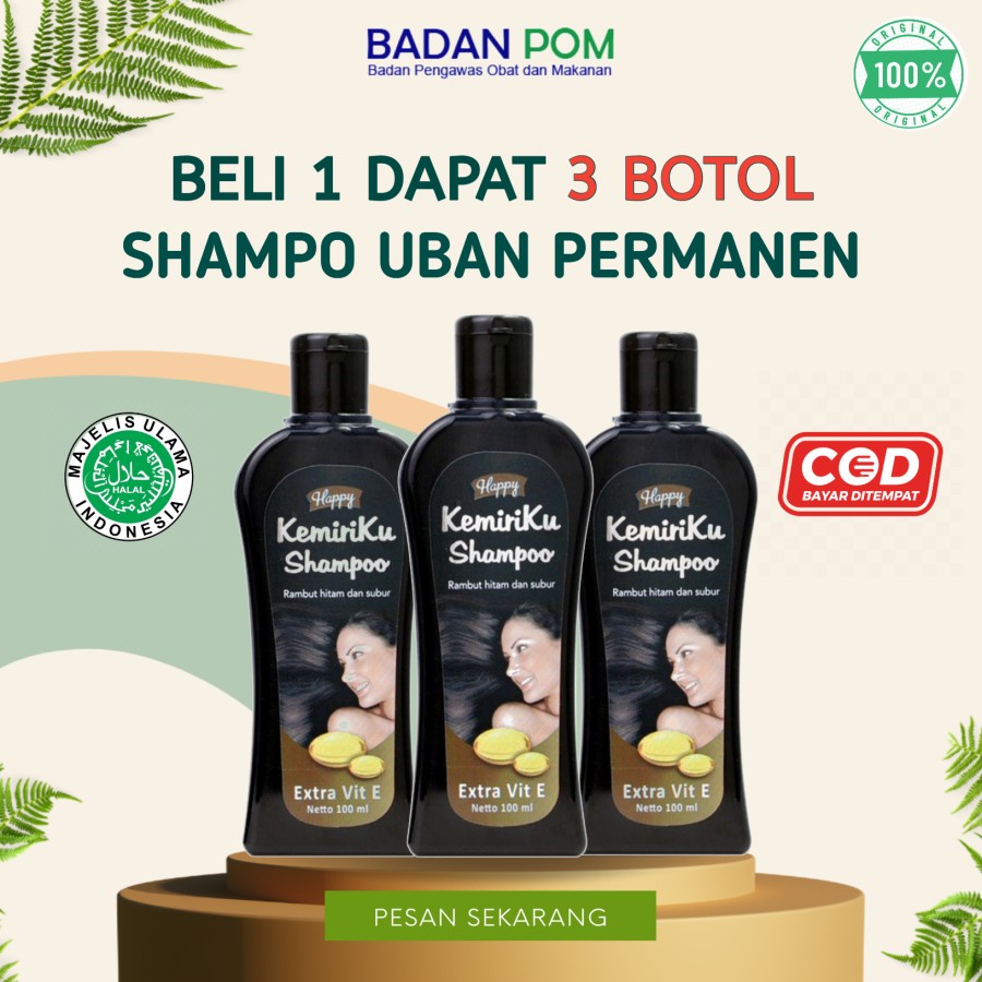 Paket Hemat 3pcs Happy Kemiriku Shampoo Penghilang Uban