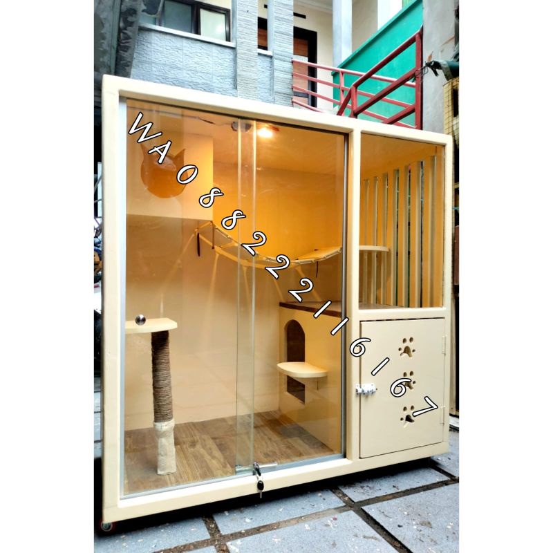 Cat quarium kandang kucing kayu kaca terlaris