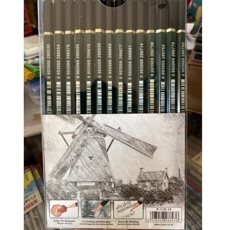 

[PRODUK CH79D] Joyko Drawing Sketch Pencil / Pensil gambar sketsa set ( ketebalan komplit ) P-118-14 P 118 isi 14 pcs ARF