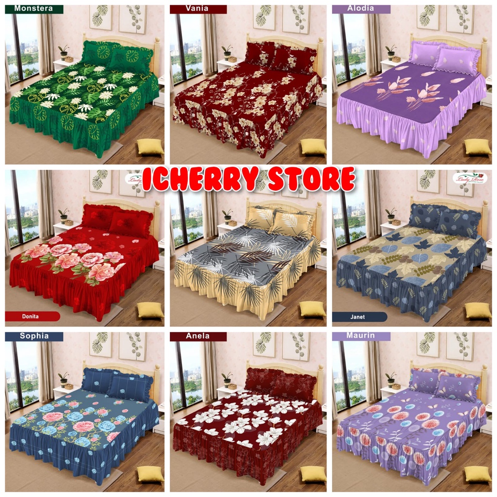 3in1 Sprei Lady Rose 3D Rumbai King 180x200 Queen 160x200 Motif Monstera, Donita, Jayden, Janet, Mal