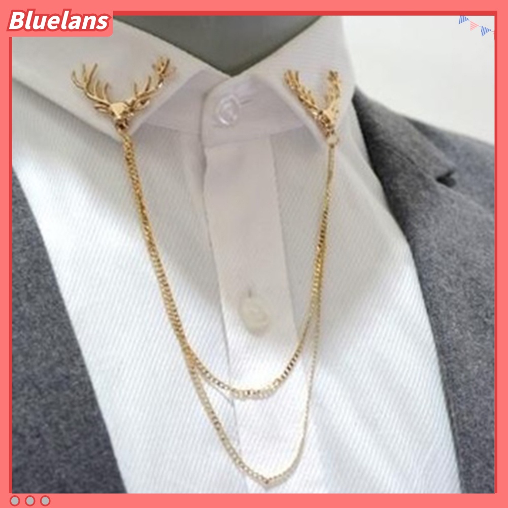 Bluelans Fashion Men Women Shirt Suit Collar Deer Head Brooch Pin with Long Chain Gift