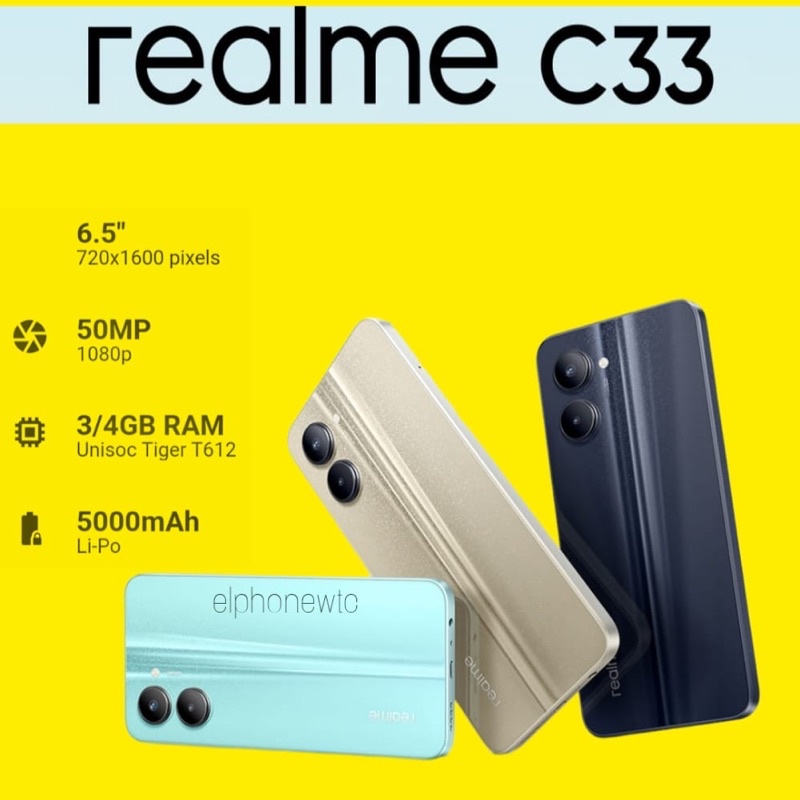 Realme C33 Baru Bergaransi Resmi 1 Tahun Ram 4GB Internal 64GB Ram 3GB Internal 32GB Realme C33 4/64