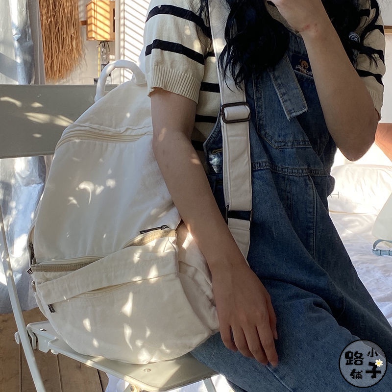 tas ransel import tas slempang cewek tas cantik kekinian ◘Sera Impor Jepang Dicuci Tas Kanvas Wanita Malas Angin Jatuh Ransel Kapasitas Besar Siswa Sekolahnya Putih Belum Dicetak Tas Kain Angin