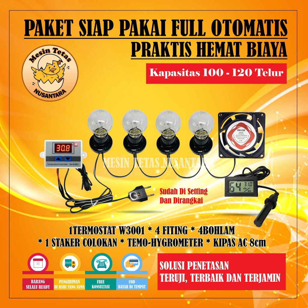 Paket Siap Pakai Termostat W3001 Kapasitas 100-120 Butir Telur