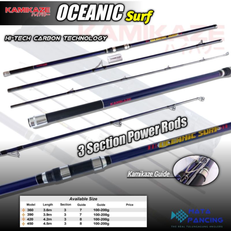 Joran sambung 3 Kamikaze Oceanic Surf 390 420 carbon material action hard joran tebing karang dan joran pantai