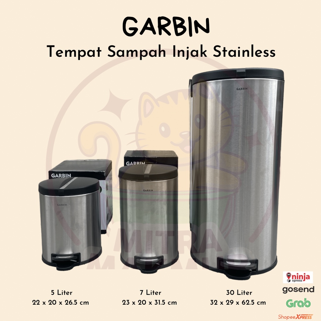 GARBIN - Tempat Sampah Injak Pedal Stainless 5L 7L 30L