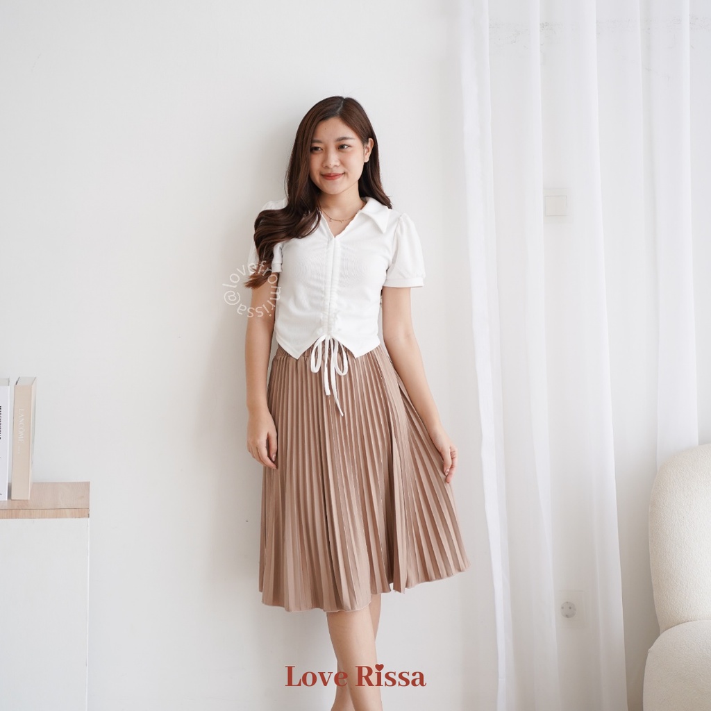 Baju Audrey Baju Korea Lengan Pendek Crop Top Pakaian Wanita Atasan Knit Wear Short Sleeve Baju Rajut Love Rissa