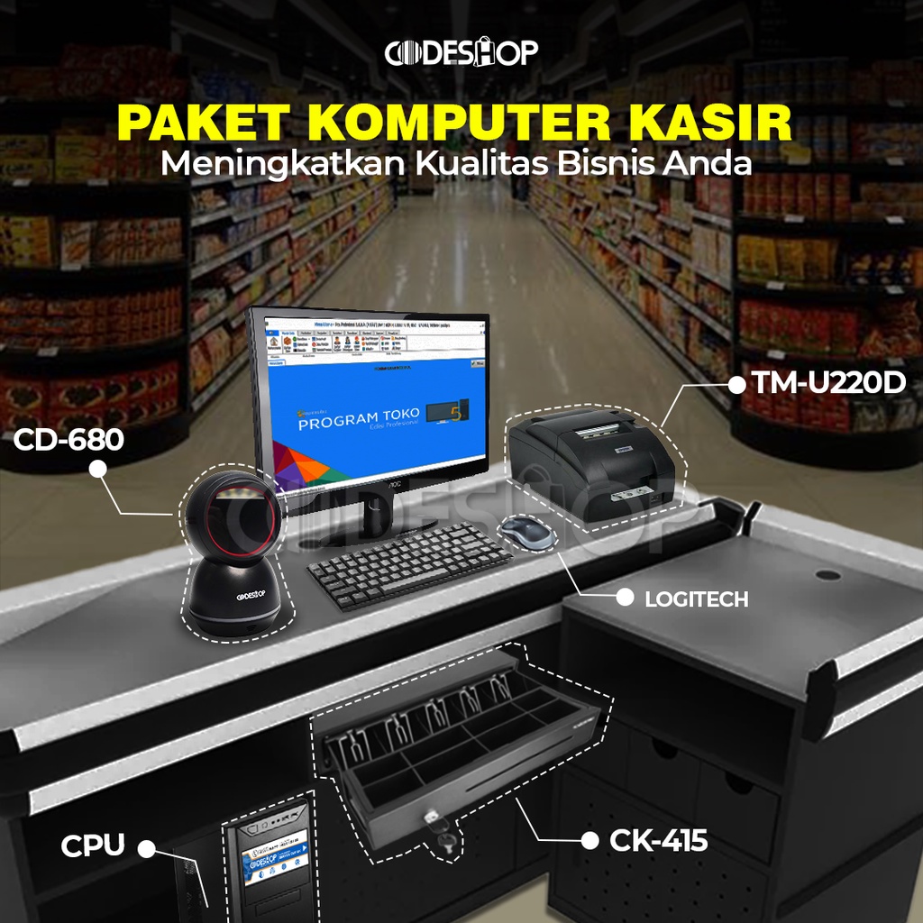 

Paket Lengkap Komputer Kasir IPOS 5 Pro + CD680 + TMU220D + CK415