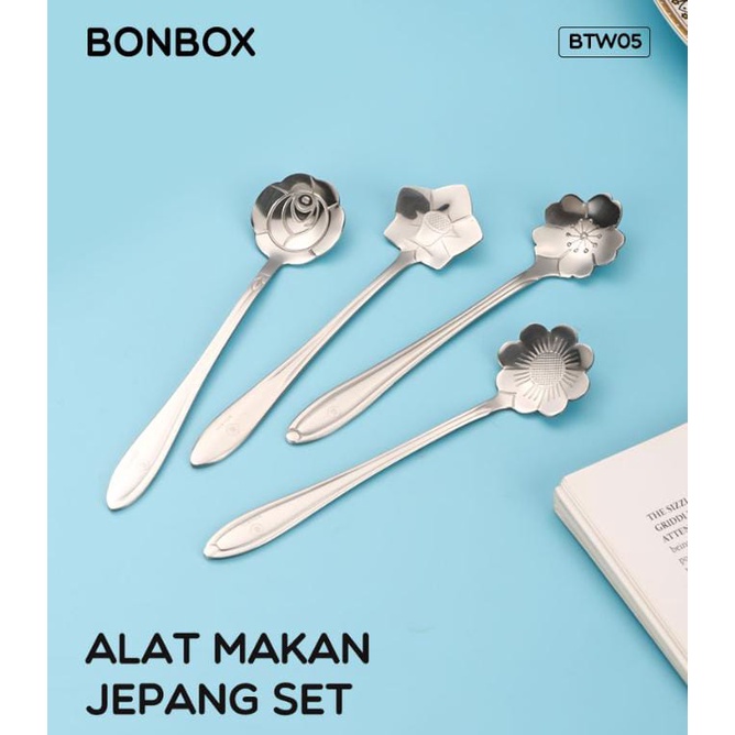 BONBOX Kitchenware Spoon ( a set 4 pcs ) MOTIF FLOWER BTW05 Silver