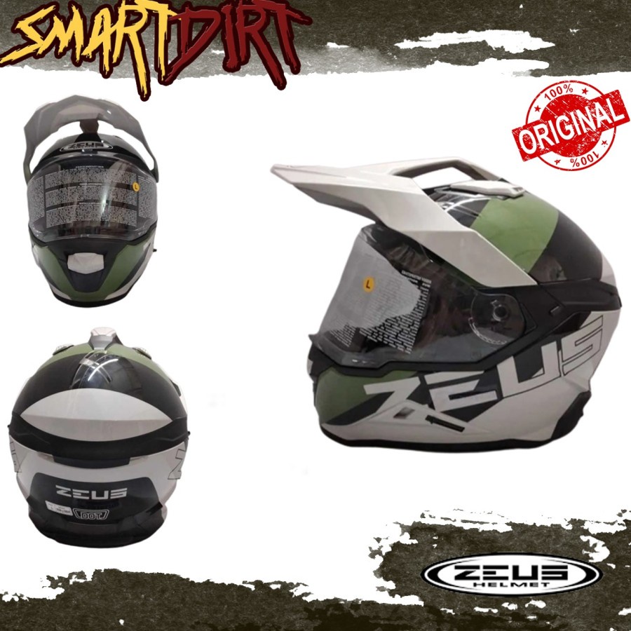HELM MOTOR ZEUS ZS913 BF1 GREY GREEN HELM FULL FACE DOUBLE VISOR ORI