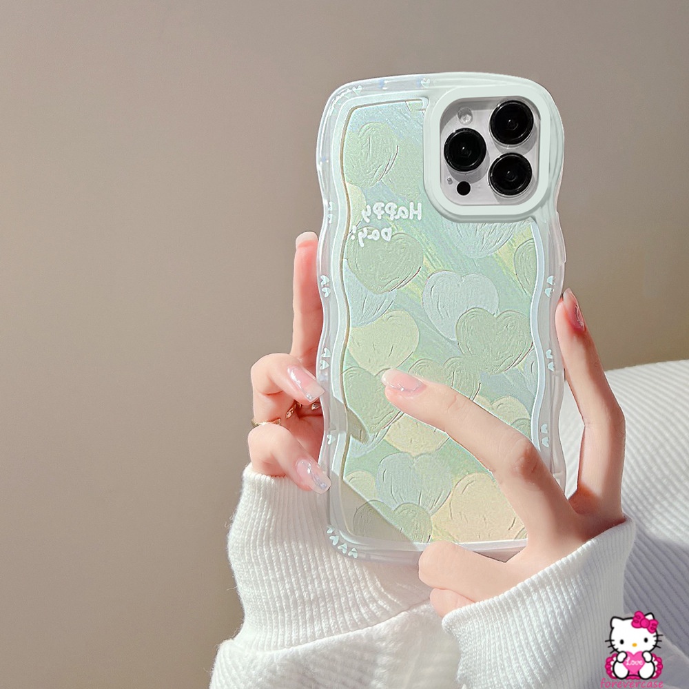 Soft Case Motif Hati Warna Hijau Untuk IPhone 11 12 13 14 Pro Max 6Plus 7Plus 14 Plus XR X XS Max 6 6s Plus 7 8 Plus SE 2020 11Pro Max