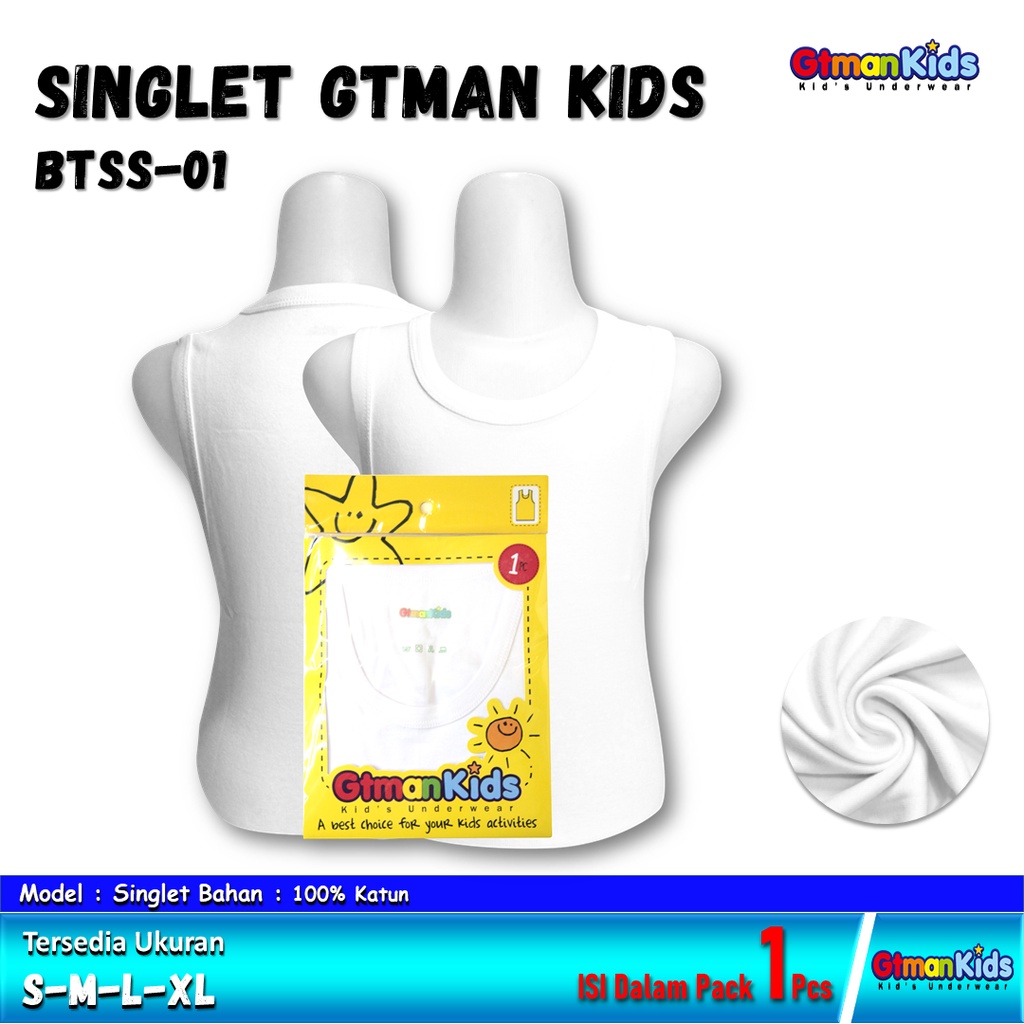 Kaos Dalam Singlet Anak Laki-laki GTMAN KIDS BTSS01 PUTIH ISI 1PCS