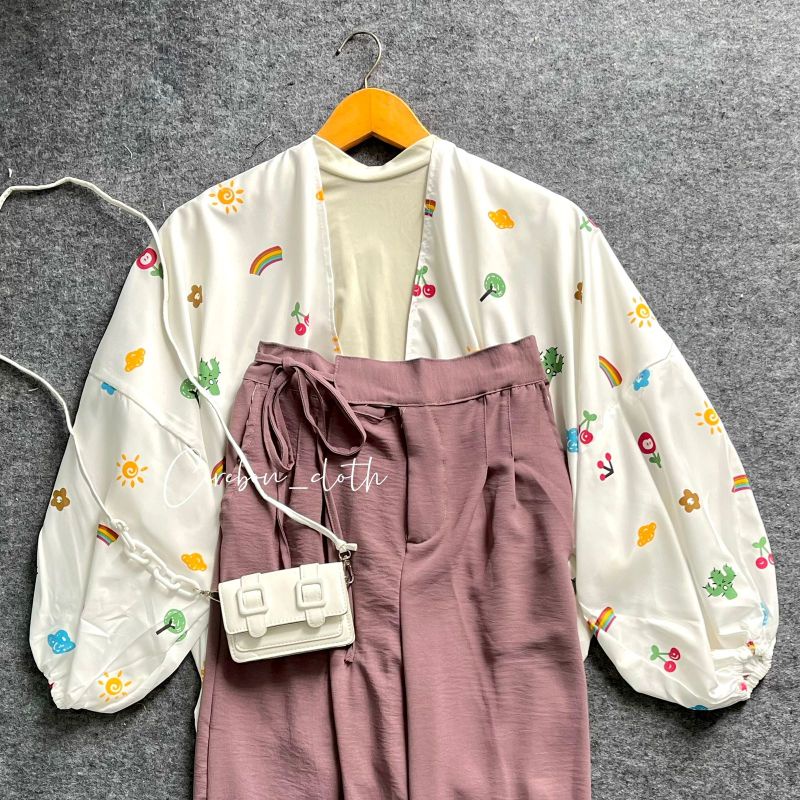 ONE SET KIYOWO OUTER MOTIF PART 1 / ROK SERUT CRINKLE / CELANA CRINKLE (Cirebon Cloth)-o.kiyowo tali lilac