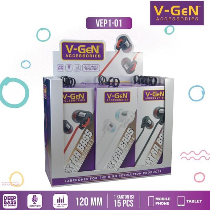 Earphone V-GeN VEP1-01 VEP1-02 Wired Headset Handsfree VGEN 1 Box @ 15pcs "AJS.18Oc22ᴿ"
