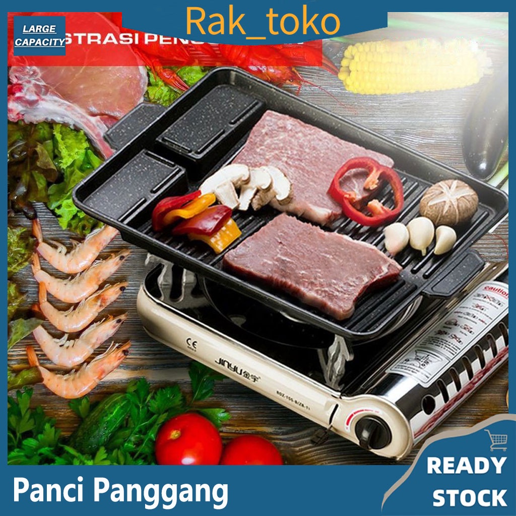 Alat Pemanggang 37cm / Grill Pan Barbeque Bulat / Alat Pemanggang Daging Ala Korea Smokeless Kompo