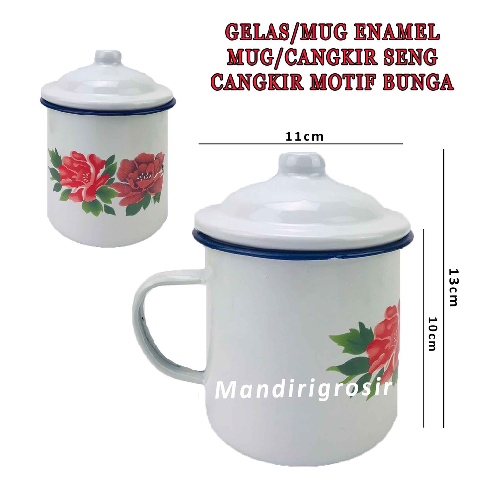 Cangkir Seng Jadul * Mug Enamel + Tutup * Cangkir Motif Bunga * Mug Bermotif