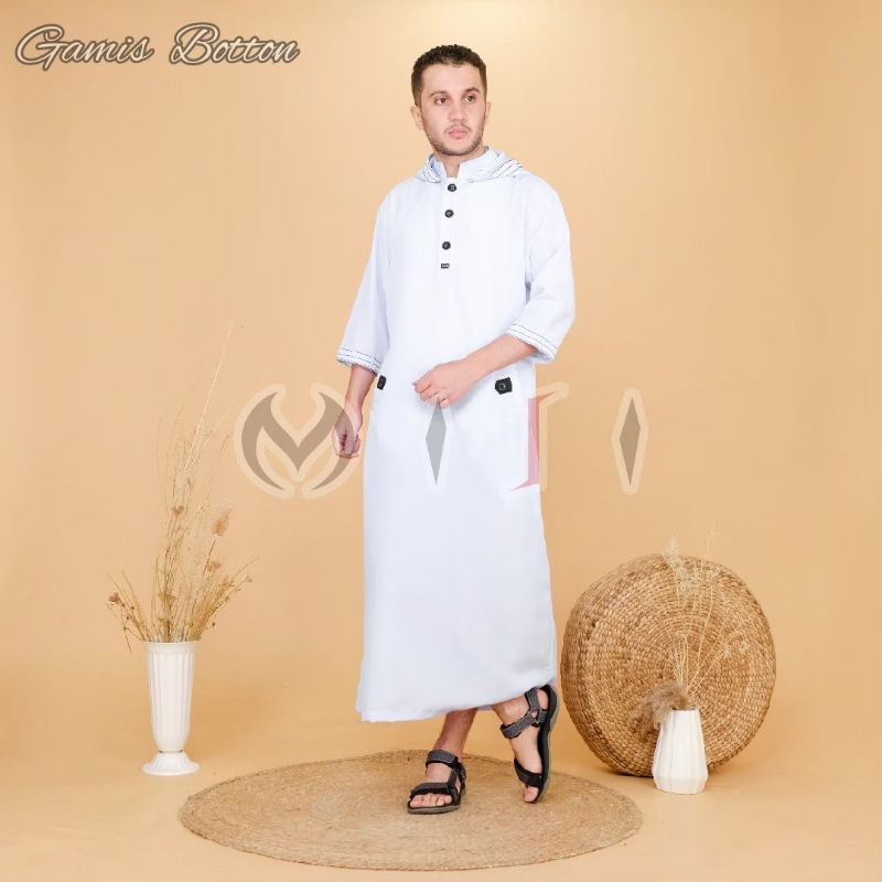 JUMBO S - 5XL Jubah gamis hoodie polos putih hitam simple terbaru