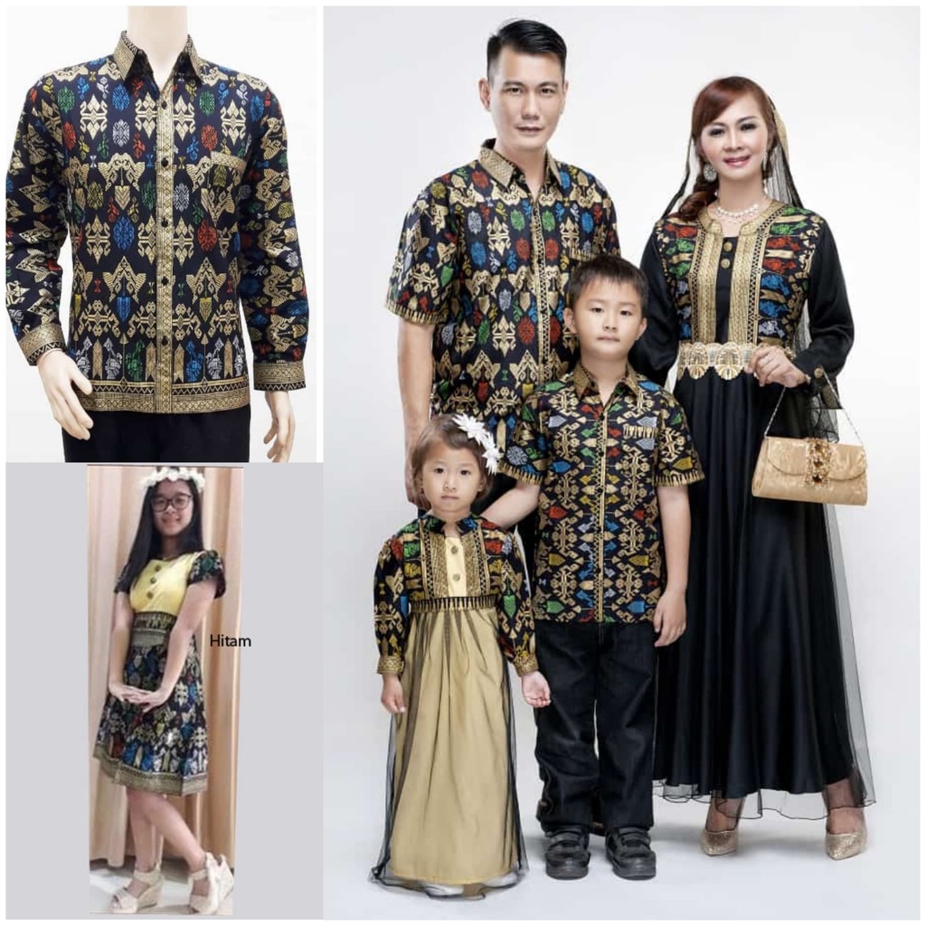 Baju Couple Keluarga Sarimbit Batik Gamis Jodha Hitam