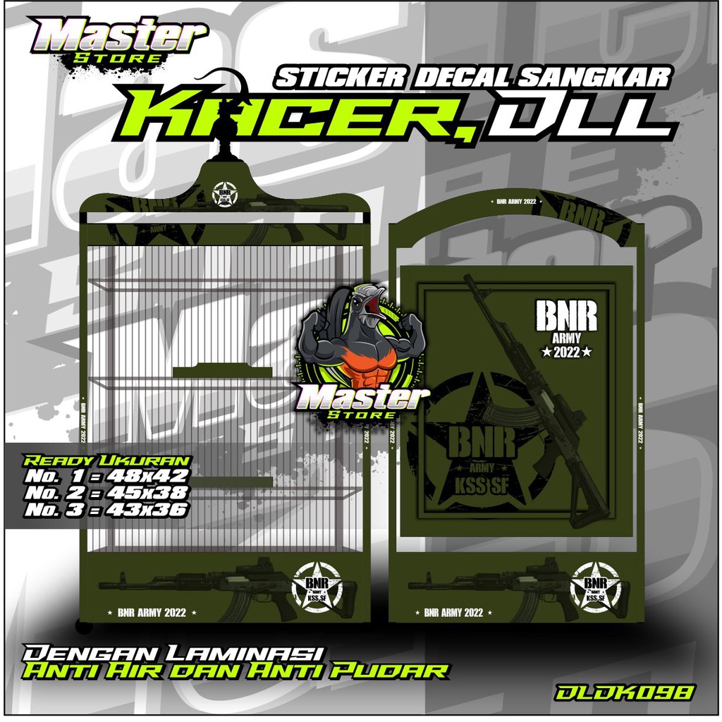 Stiker Decal Variasi Sangkar Kotak Burung Kacer, Dan Lain-lain Motif BNR ARMY 1 PISTOL Custom Lamina