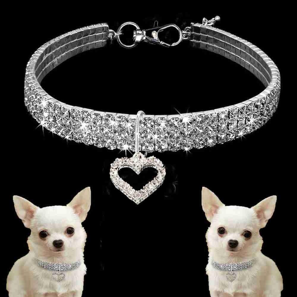 Top Anjing Berlian Imitasi Kerah Elastis Kucing Perhiasan Adjustable Kristal Berlian Liontin