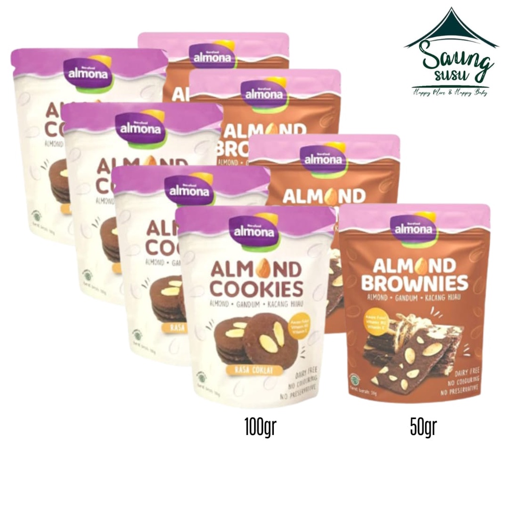 

BAREFOOD ALMONA ALMOND COOKIES BROWNIES 50GR DAN ALMONA ALMOND COOKIES 100GR SNACK SEHAT CEMILAN