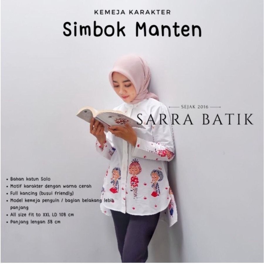 PREMIUM KEMEJA SIMBOK MANTEN  Karakter Batik Blus Putih Karikatur Katun Lengan Panjang Kancing Full Penguin Baju Kerja Kantoran Casual Formal