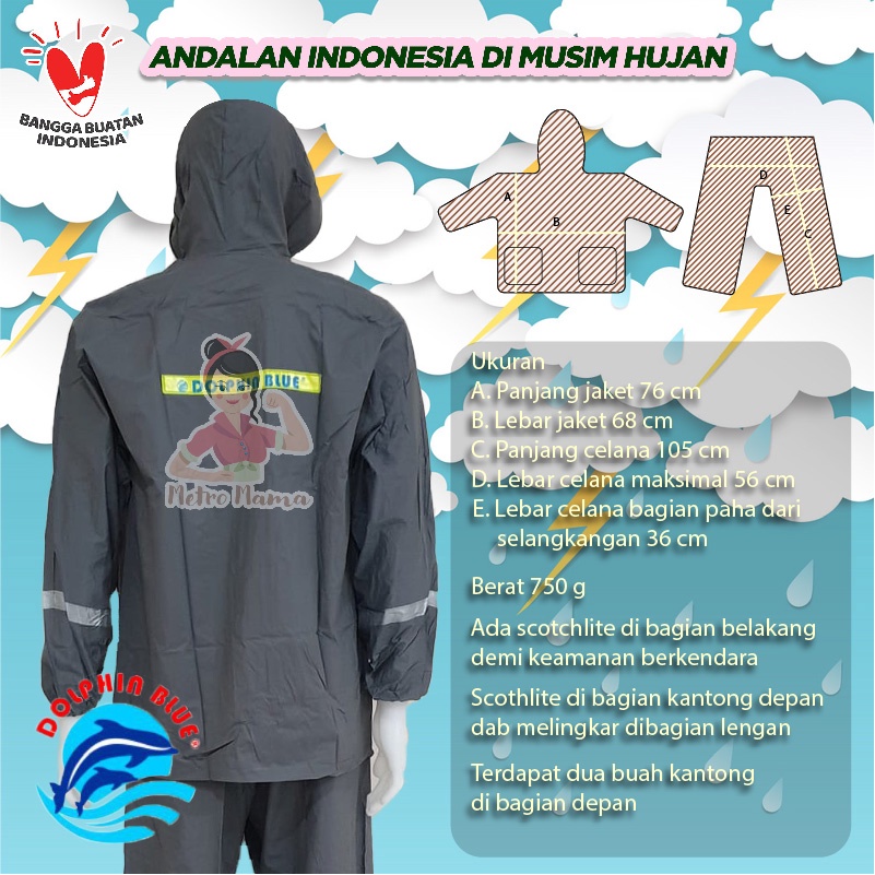 Jas Hujan Jaket Celana DOLPHIN SPACY Scotchlight 961 BIG SIZE XXL