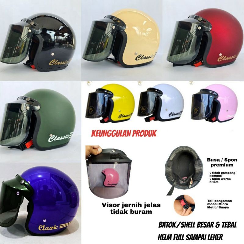 helm bogo classic garis tiga_helm bogo polos kaca datar_helm bogo dewasa pria wanita SNI